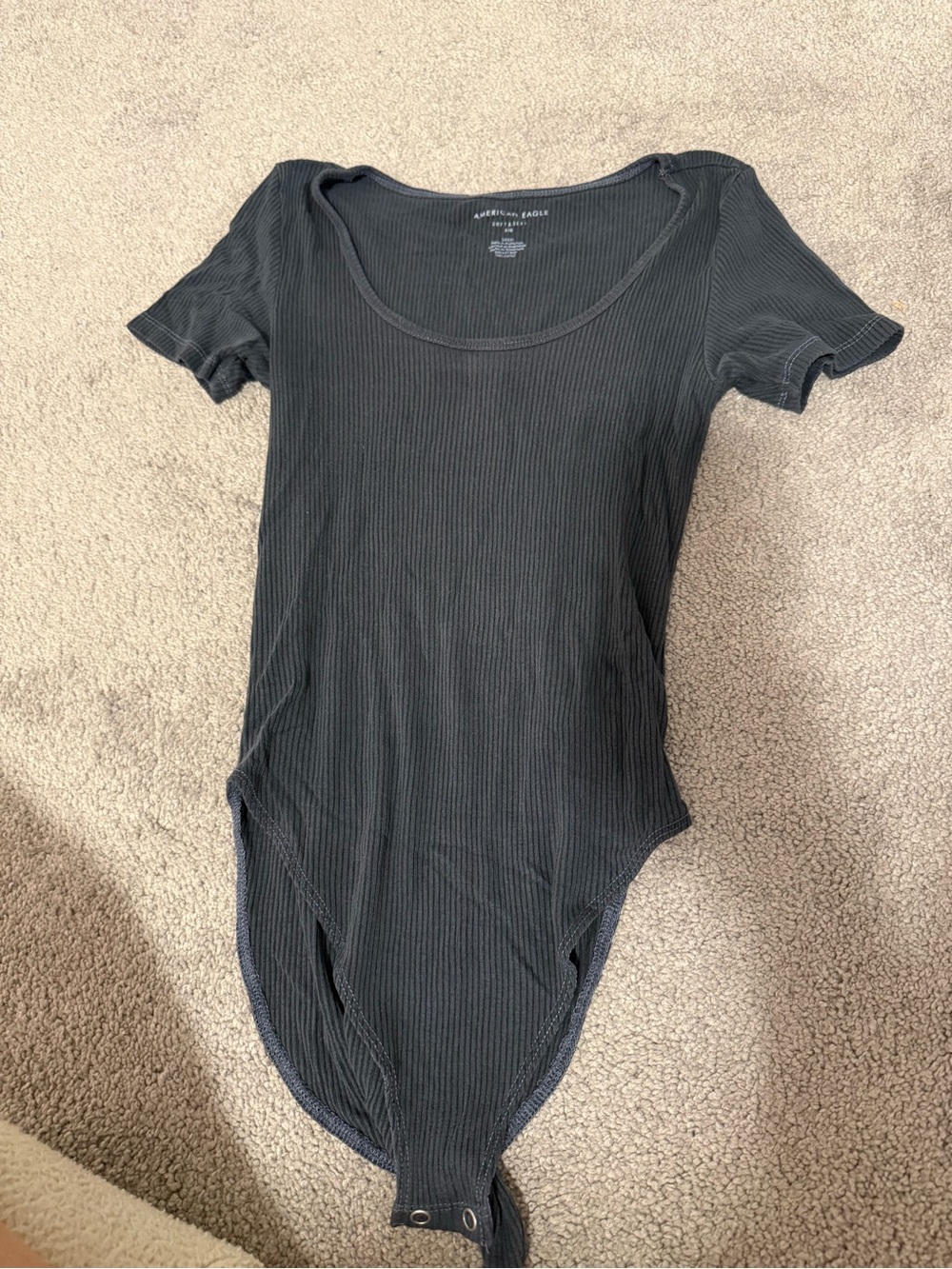 American Eagle Charcoal Ribbed Short Sleeve Bodysuit